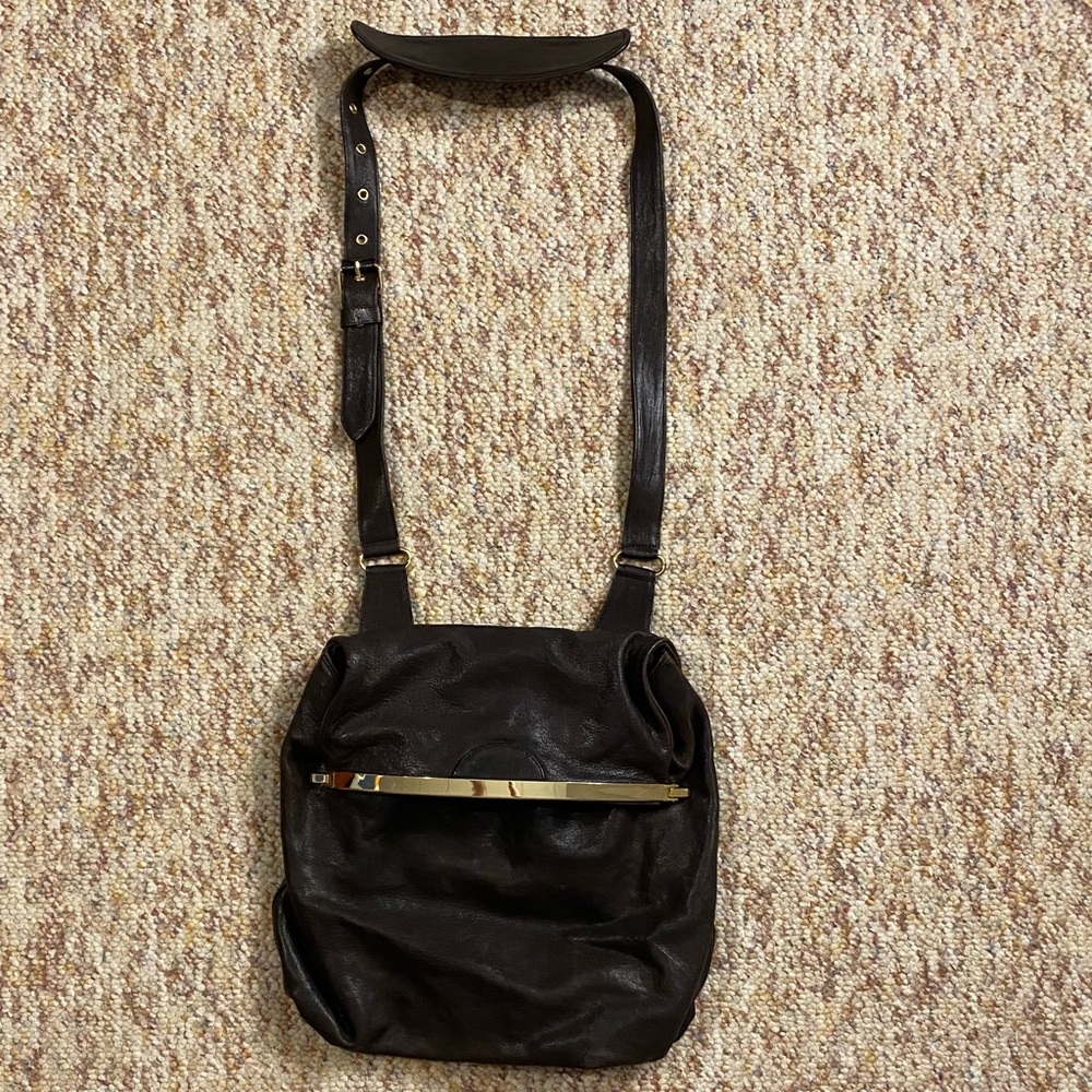 BCBGMaxAzria brown leather crossbody slouch tote